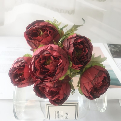 piros művirágok bazsarózsa tearózsa őszi selyem hamis virágok barkácsolás nappaliba Otthoni kert Esküvői dekoráció