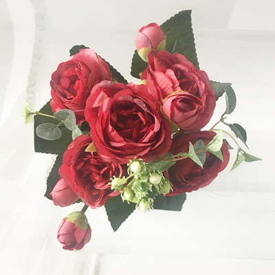 piros művirágok bazsarózsa tearózsa őszi selyem hamis virágok barkácsolás nappaliba Otthoni kert Esküvői dekoráció