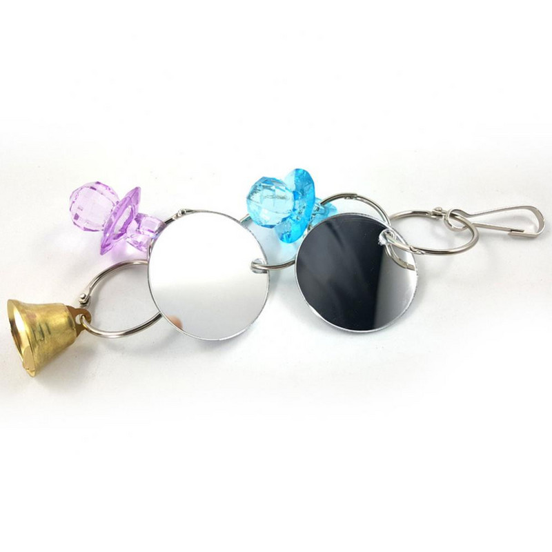 Izturīgs spogulis zvaniņš akrils mazs dzelksnis mājdzīvnieks putns papagailis košļājamā koduma būrītis piekārts caurspīdīgs krāsains apaļš ar zvana dizaina rotaļlietu