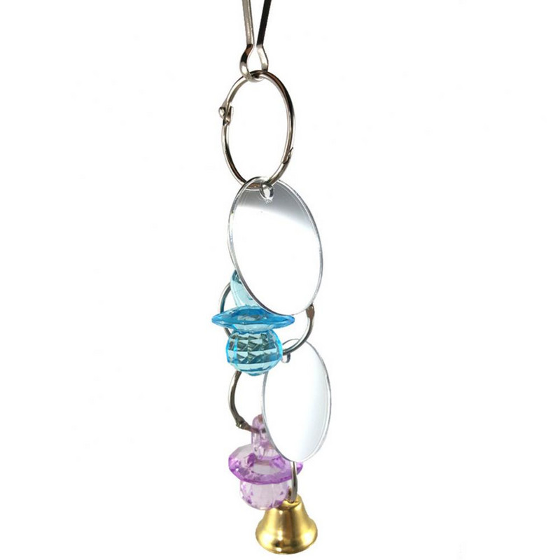 Izturīgs spogulis zvaniņš akrils mazs dzelksnis mājdzīvnieks putns papagailis košļājamā koduma būrītis piekārts caurspīdīgs krāsains apaļš ar zvana dizaina rotaļlietu