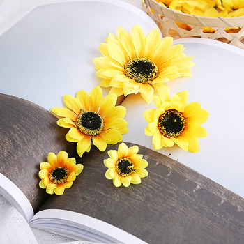 10 τμχ Mini Silk Sunflower Artificial Flower Head for Wedding Party Decorations DIY Scrapbooking Creath Crafts Fake Flowers