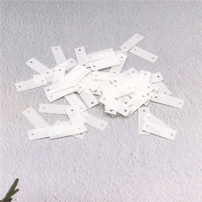 100 gab. 5 * 14 mm matēts taisnstūrveida sloksnes stienis ar 2 caurumiem PET plakanās paletes šūšanas materiāls, kāzu amatniecība, sieviešu apģērba aksesuārs.