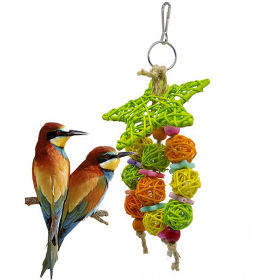 Papagaiļa rotangpalmas bumbiņu zvaigzne dekors būrīša putnu košļājamā rotaļlieta Papagaiļa piekārta rotaļlieta ar pērlīšu būru šūpoles rotaļlietas putni mājdzīvnieku aksesuāri