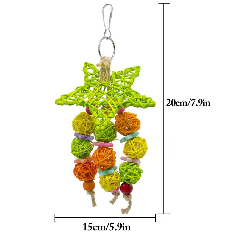Papagaiļa rotangpalmas bumbiņu zvaigzne dekors būrīša putnu košļājamā rotaļlieta Papagaiļa piekārta rotaļlieta ar pērlīšu būru šūpoles rotaļlietas putni mājdzīvnieku aksesuāri