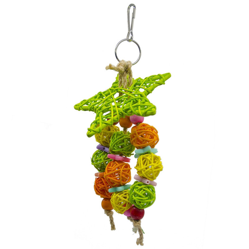 Papagaiļa rotangpalmas bumbiņu zvaigzne dekors būrīša putnu košļājamā rotaļlieta Papagaiļa piekārta rotaļlieta ar pērlīšu būru šūpoles rotaļlietas putni mājdzīvnieku aksesuāri