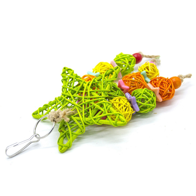 Papagaiļa rotangpalmas bumbiņu zvaigzne dekors būrīša putnu košļājamā rotaļlieta Papagaiļa piekārta rotaļlieta ar pērlīšu būru šūpoles rotaļlietas putni mājdzīvnieku aksesuāri