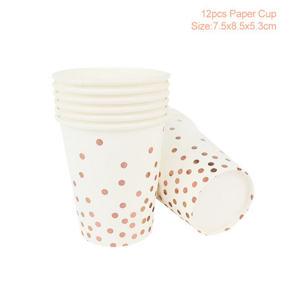 Rozā zelta ballīšu vienreizlietojamie trauki Papīra glāze Šķīvis Salvetes Dzimšanas dienas svinībām Kāzu piederumi Bērnu dušas priekšrocības