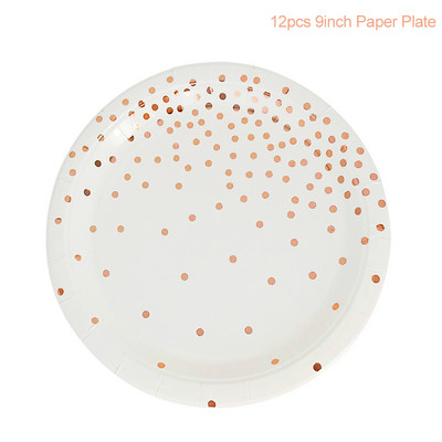 Rozā zelta ballīšu vienreizlietojamie trauki Papīra glāze Šķīvis Salvetes Dzimšanas dienas svinībām Kāzu piederumi Bērnu dušas priekšrocības