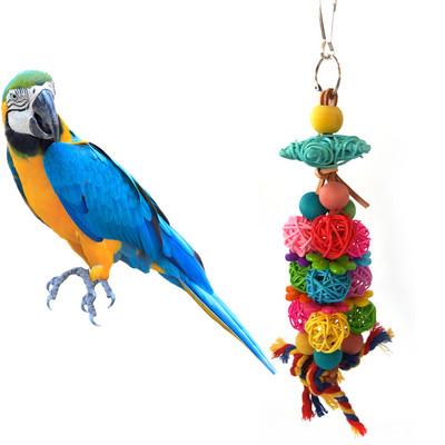 Играчка за дъвчене на папагал против ухапване Играчки за птици от естествен ратан Папагал Клетка за птици Папагал Висяща топка Играчки за папагали