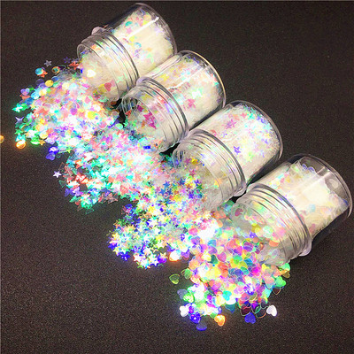10 ml/bx Blizgučiai undinė nagų dribsniai blizgučiai mišri žvaigždės širdelė apvalios formos Paillette nagų dailės lako holografiniai dekoro patarimai