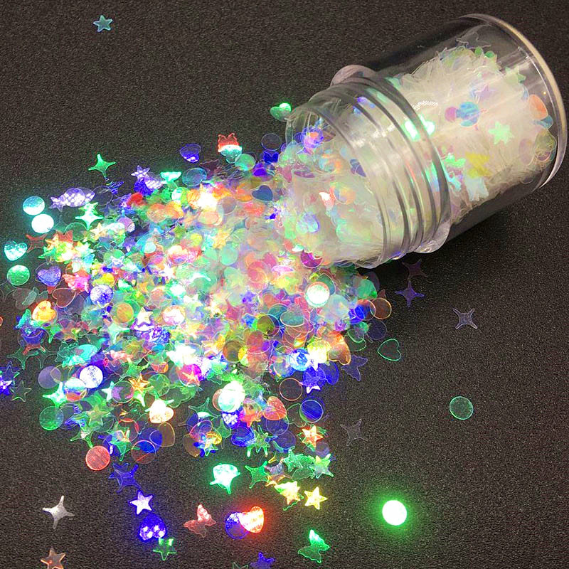 10 ml/bx Glitter Mermaid nagu pārslas sequins jauktas zvaigžņu sirds apaļas formas Paillette nagu mākslas lakas hologrāfiski dekoru padomi