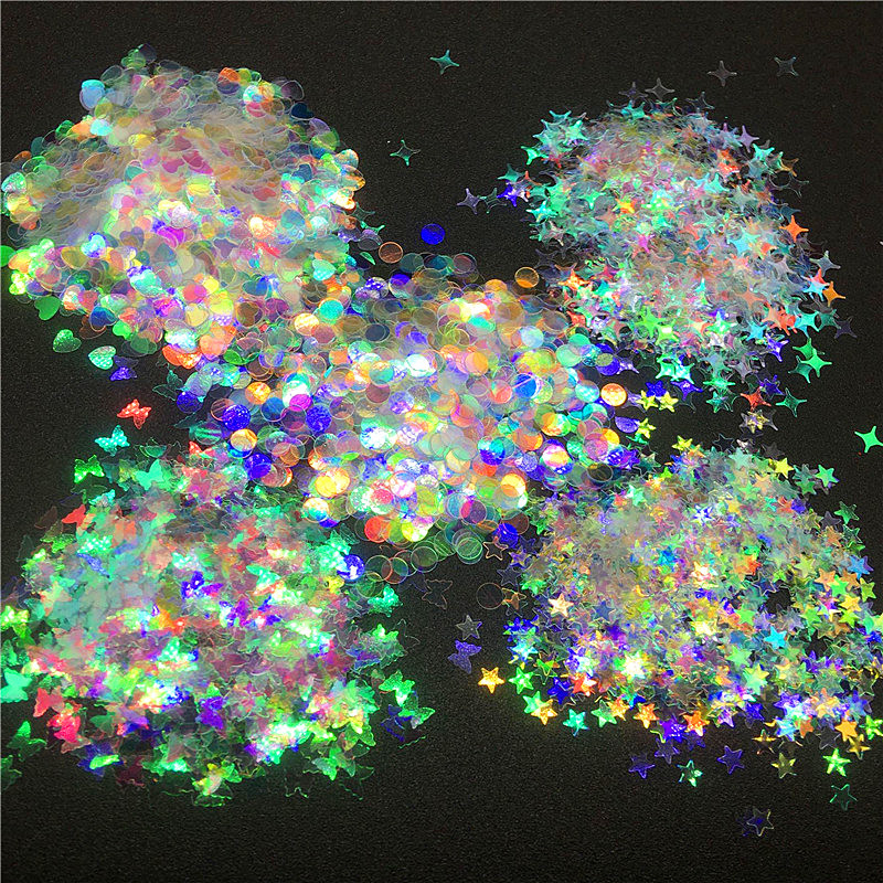 10 ml/bx Glitter Mermaid nagu pārslas sequins jauktas zvaigžņu sirds apaļas formas Paillette nagu mākslas lakas hologrāfiski dekoru padomi