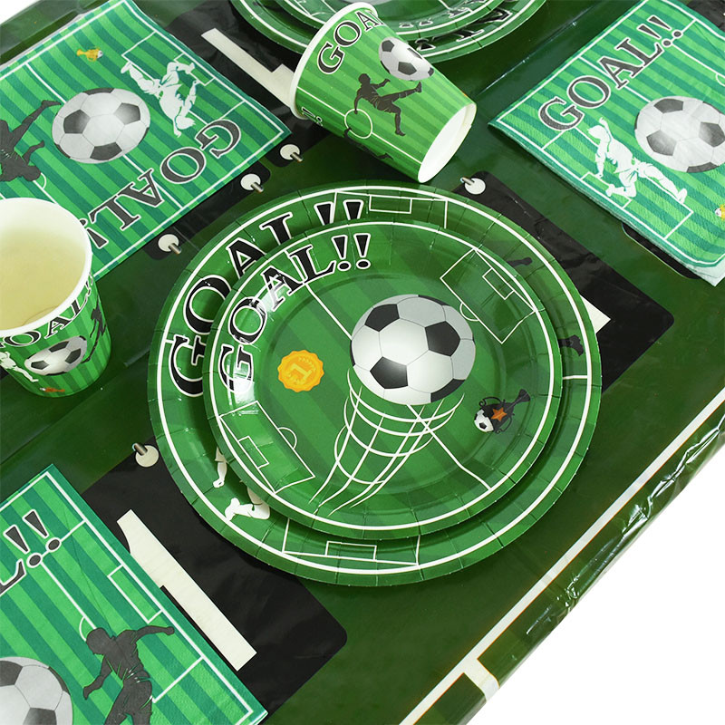 Futbola tēma Vienreizlietojamie galda piederumi Futbols Vārtu krūzes Šķīvji Salvetes Reklāmkarogs bērniem Zēns Daudz laimes dzimšanas dienas ballītes dekorēšanas piederumi