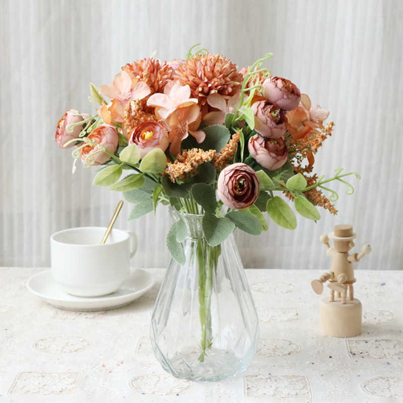 Mākslīgie ziedi Zīda roze kāzu ballītei Mājas dārza rotājumi Līgavas pušķis DIY Amatniecības vainagu aksesuāri Viltus ziedi