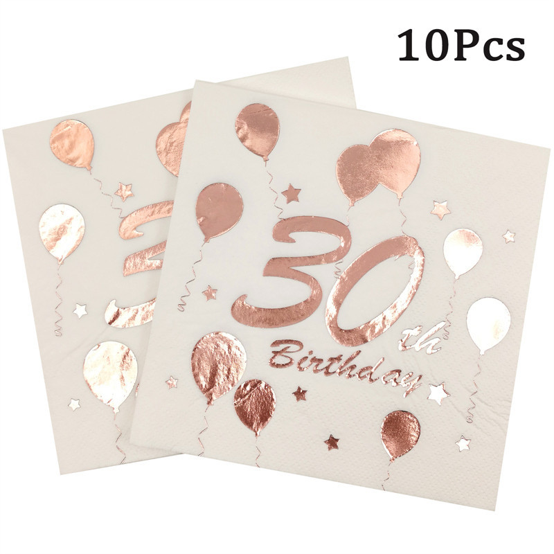 10 gab Rosegold 30. 40. 50. 60. dzimšanas dienas papīra salvetes Pieaugušiem vīriešiem Sievietēm 30 40 50 60 Gada dzimšanas dienas svinību dekorēšanas piederumi