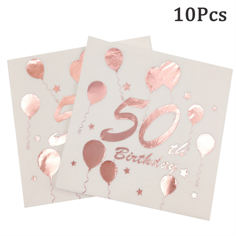 10 gab Rosegold 30. 40. 50. 60. dzimšanas dienas papīra salvetes Pieaugušiem vīriešiem Sievietēm 30 40 50 60 Gada dzimšanas dienas svinību dekorēšanas piederumi