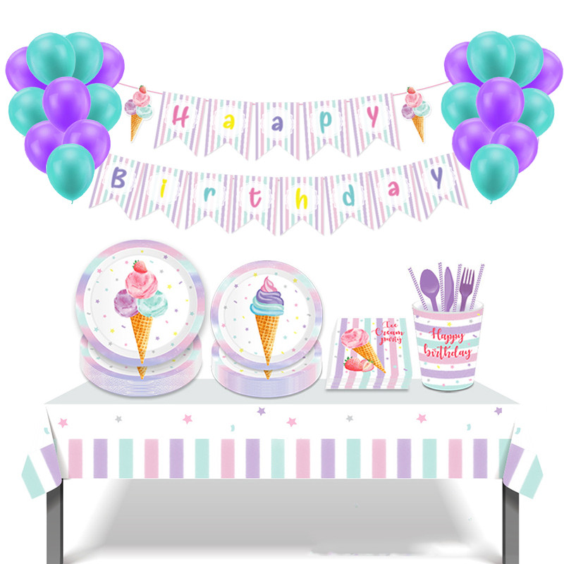 Vasaros teminiai užsiėmimai Ledų serija Vakarėlio dekoravimas Vienkartiniai stalo reikmenys Popieriniai lėkštės Puodeliai Gimtadienio kūdikio dušas Rinkti reikmenis