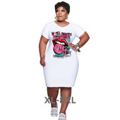 Liela izmēra ikdienas kleitas sievietēm Vasaras apģērbs ar lūpu apdruku o Kakls Brīvi Stretch Midi kleita 2023 3xl 4xl 5xl 6xl