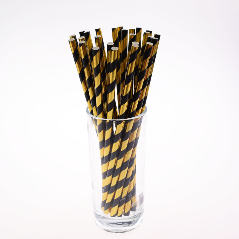 25GAB folijas svītraina papīra salmu zelta un melna vienreizlietojamo salmu dzimšanas dienas kāzu dekoratīvi ballītes pasākuma dzeršanas salmiņi