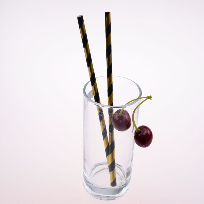 25GAB folijas svītraina papīra salmu zelta un melna vienreizlietojamo salmu dzimšanas dienas kāzu dekoratīvi ballītes pasākuma dzeršanas salmiņi