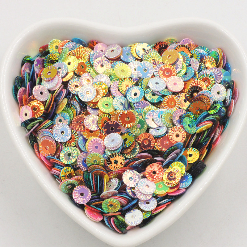 10g/iepakojumā 6mm Saules zieds, apaļš plakans, reljefs sequins PVC Paillette Art sequin DIY šūšana kāzu amatniecība Lentejuelas aksesuāri