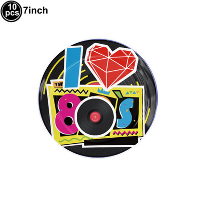 80. gadu 90. gadu ballīšu galda piederumu komplekts 1980. gadu dzimšanas dienas hiphopa ballīšu galda dekorācijas piederumi Atpakaļ uz 80. gadiem Papīra šķīvji Salvetes Dakša