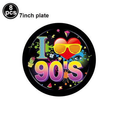 80. gadu 90. gadu ballīšu galda piederumu komplekts 1980. gadu dzimšanas dienas hiphopa ballīšu galda dekorācijas piederumi Atpakaļ uz 80. gadiem Papīra šķīvji Salvetes Dakša