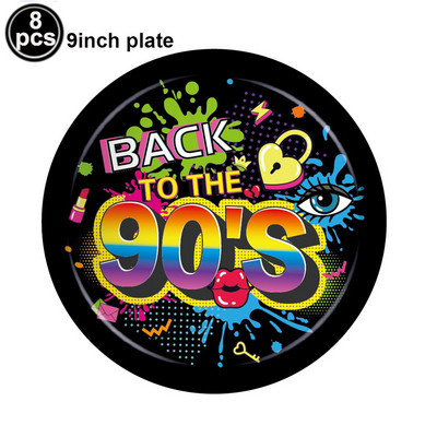 80. gadu 90. gadu ballīšu galda piederumu komplekts 1980. gadu dzimšanas dienas hiphopa ballīšu galda dekorācijas piederumi Atpakaļ uz 80. gadiem Papīra šķīvji Salvetes Dakša