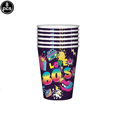 80. gadu 90. gadu ballīšu galda piederumu komplekts 1980. gadu dzimšanas dienas hiphopa ballīšu galda dekorācijas piederumi Atpakaļ uz 80. gadiem Papīra šķīvji Salvetes Dakša