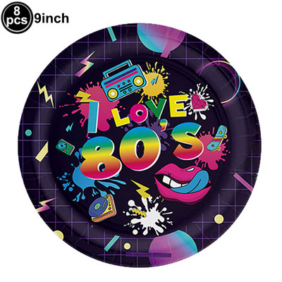 80. gadu 90. gadu ballīšu galda piederumu komplekts 1980. gadu dzimšanas dienas hiphopa ballīšu galda dekorācijas piederumi Atpakaļ uz 80. gadiem Papīra šķīvji Salvetes Dakša