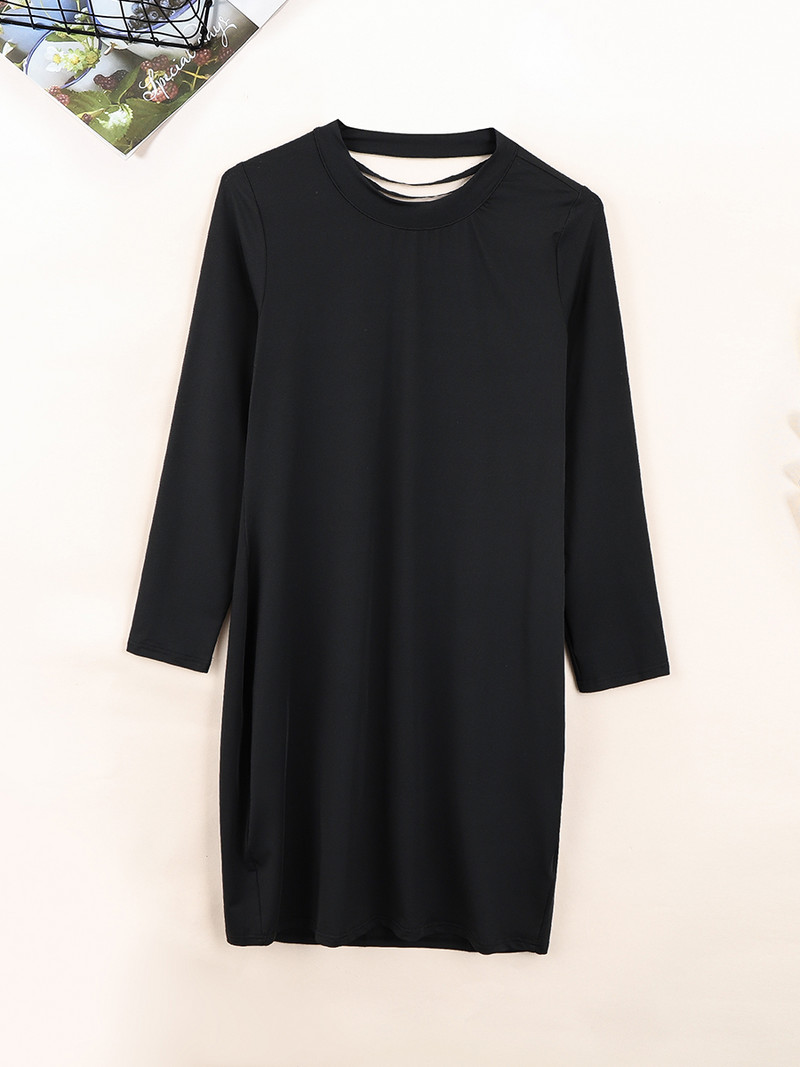 Finjani Liela izmēra sieviešu kleitas Izgrieztas, svītrainas melnas kleitas ar garām piedurknēm Elegantas Bodycon kleitas