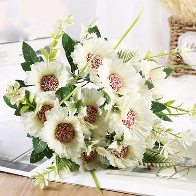 Jauns 1 ķekars mākslīgās gerberas zīda ziedu margrietiņas mākslīgo ziedu saulespuķu ģimenes dārza ballītes kāzu dekorācijas