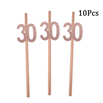 1 maisiņš Zelta svītru papīra salmiņi 30. numurs 40. 50. 60. vērtnes glāzes pieaugušajiem, daudz laimes dzimšanas dienā dzērienu salmiņi balonu ballītes dekorācija