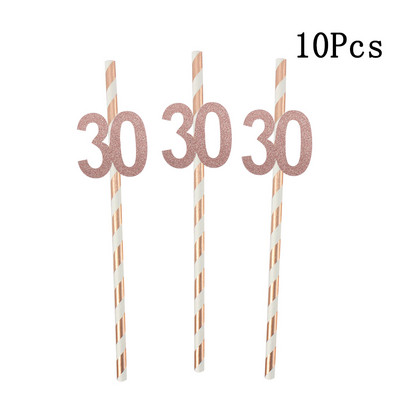 1 maisiņš Zelta svītru papīra salmiņi 30. numurs 40. 50. 60. vērtnes glāzes pieaugušajiem, daudz laimes dzimšanas dienā dzērienu salmiņi balonu ballītes dekorācija