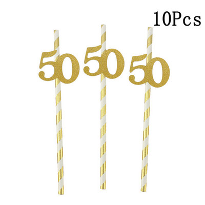 1 maisiņš Zelta svītru papīra salmiņi 30. numurs 40. 50. 60. vērtnes glāzes pieaugušajiem, daudz laimes dzimšanas dienā dzērienu salmiņi balonu ballītes dekorācija