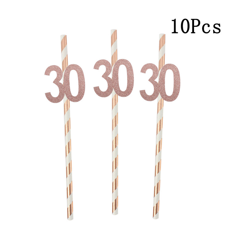 1 maisiņš Zelta svītru papīra salmiņi 30. numurs 40. 50. 60. vērtnes glāzes pieaugušajiem, daudz laimes dzimšanas dienā dzērienu salmiņi balonu ballītes dekorācija