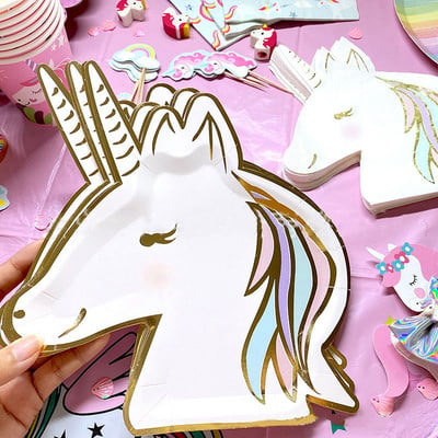 Unicorn Veselă de unică folosință Accesorii pentru petreceri cu unicorn Farfurii de hârtie Servețele Happy Unicorn Birthday Party Decor Curcubew Horse Girl