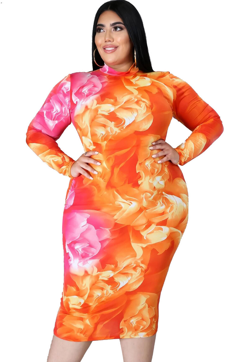 Liela izmēra rudens sieviešu apģērbi Seksīgas kleitas Sieviešu rāvējslēdzējs Slim Printing Garas kleitas Vairumtirdzniecība Dro 3xl 4xl 5xl 6xl