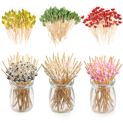 100Pcs 12cm Wooden Toothpick Colorful Cocktail Food Skewer Picks Fruit Snack Bamboo Fork For Wedding Party Home Supplies