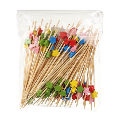 100 vnt. 12 cm medinis dantų krapštukas spalvingas kokteilių maistas iešmo rinktukai vaisių užkandžių bambuko šakutė vestuvių vakarėliui namų reikmenys