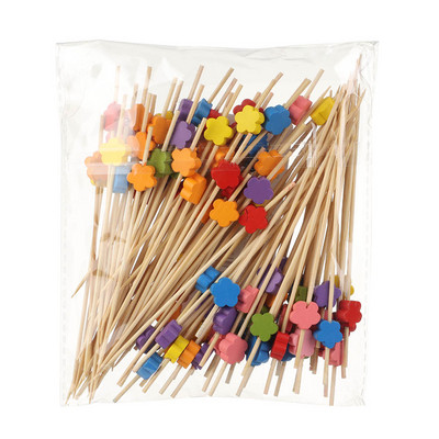 100 vnt. 12 cm medinis dantų krapštukas spalvingas kokteilių maistas iešmo rinktukai vaisių užkandžių bambuko šakutė vestuvių vakarėliui namų reikmenys