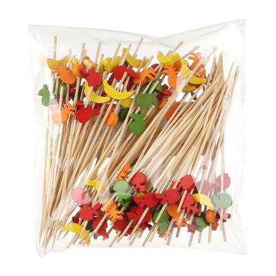 100 vnt. 12 cm medinis dantų krapštukas spalvingas kokteilių maistas iešmo rinktukai vaisių užkandžių bambuko šakutė vestuvių vakarėliui namų reikmenys