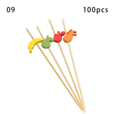 100 vnt. 12 cm medinis dantų krapštukas spalvingas kokteilių maistas iešmo rinktukai vaisių užkandžių bambuko šakutė vestuvių vakarėliui namų reikmenys