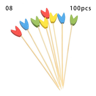 100 vnt. 12 cm medinis dantų krapštukas spalvingas kokteilių maistas iešmo rinktukai vaisių užkandžių bambuko šakutė vestuvių vakarėliui namų reikmenys