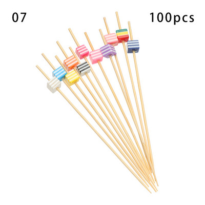 100 vnt. 12 cm medinis dantų krapštukas spalvingas kokteilių maistas iešmo rinktukai vaisių užkandžių bambuko šakutė vestuvių vakarėliui namų reikmenys