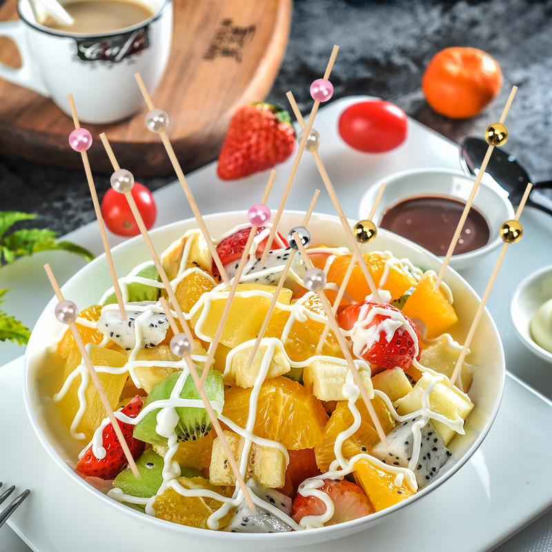 100 vnt. 12 cm medinis dantų krapštukas spalvingas kokteilių maistas iešmo rinktukai vaisių užkandžių bambuko šakutė vestuvių vakarėliui namų reikmenys