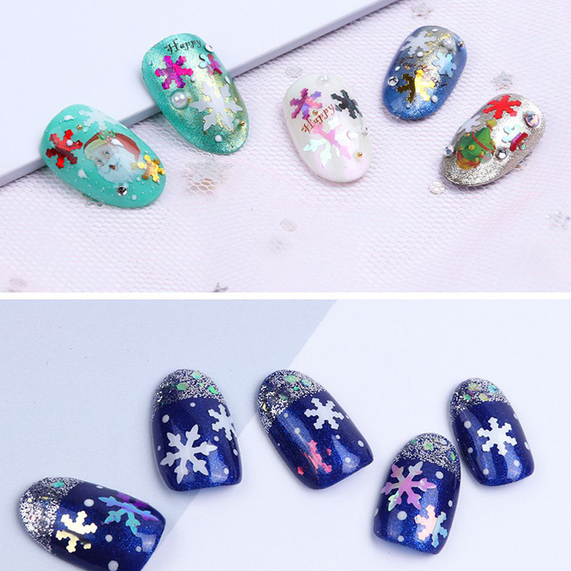 Sniegpārsliņu sequin 8mm Ziemassvētku flites Ultrathhin Glitter Big Paillettes PET Loose Paillette DIY Nail Art Party Dekorācijas 8g