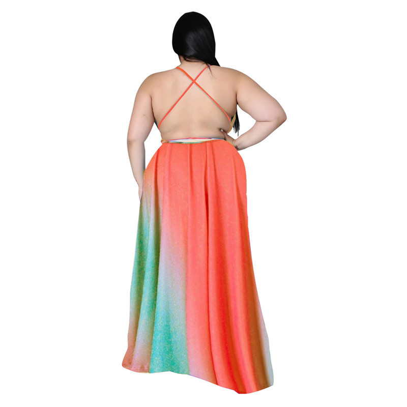 Liela izmēra Maxi Dress Vairumtirdzniecība Sieviešu apģērbu apdruka v kakls ar jostu Slip Tank Eleganta pilna garuma kleitas Su 3xl 4xl 5xl 6xl