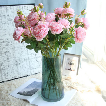 Изкуствено цвете в европейски стил 3 цветя копринен божур роза украса цвете банкет украса 1