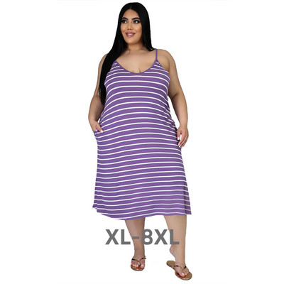 Didelio dydžio moteriški drabužiai dryžuota spauda Laisva moteriška ilga suknelė Madinga laisvalaikio negabaritinė 3xl 4xl 5xl 6xl